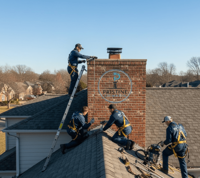 Pristine Chimneys professional team working on a residential chimney